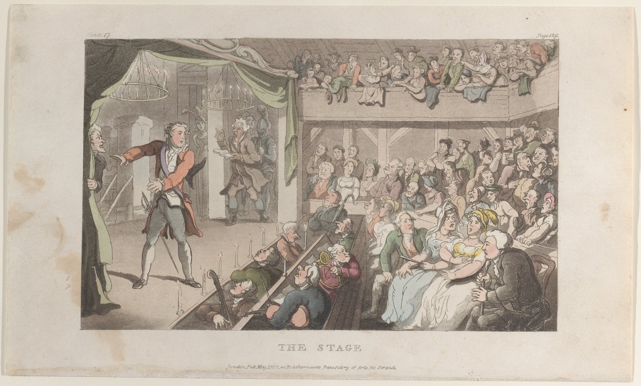 Die Bühne. George Primrose als Horatio, aus Der Pfarrer von Wakefield, 1. Mai 1817 von Thomas Rowlandson