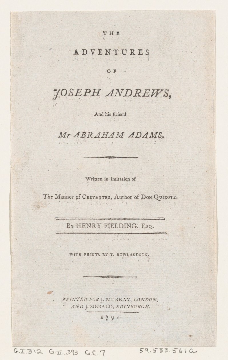 Titelblatt: Die Abenteuer von Joseph Andrews und seinem Freund Mr ...
