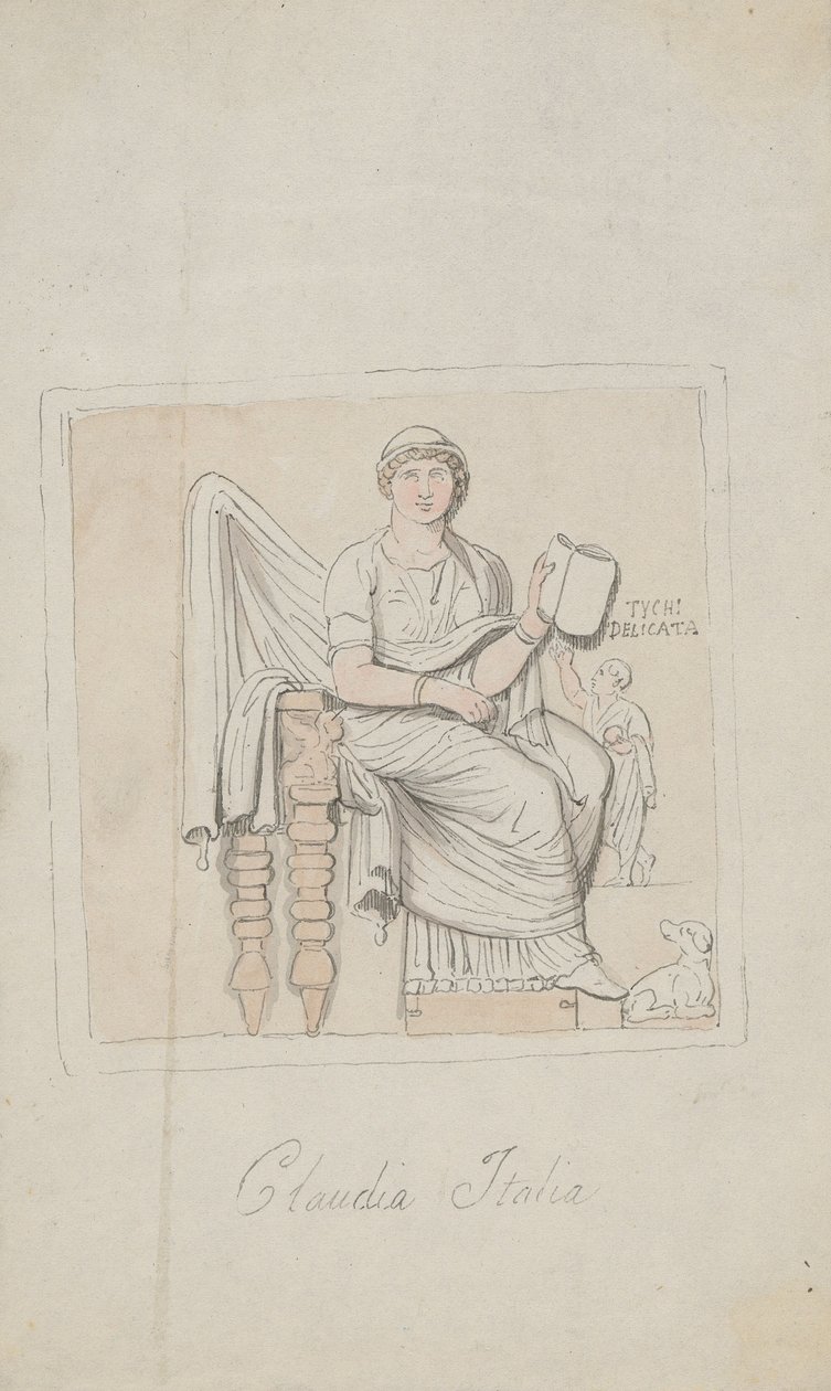 Grabstein, Claudia Italia als Allegorie der Musik von Thomas Rowlandson