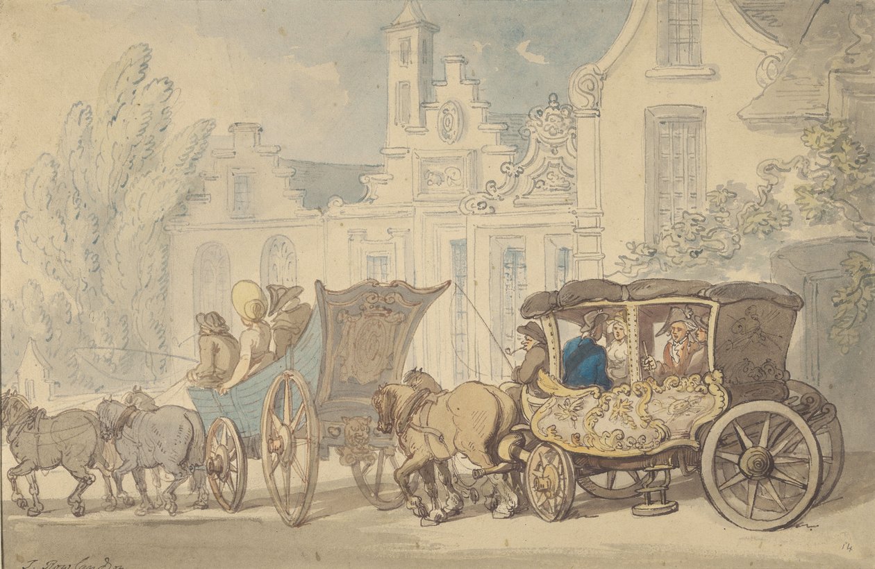 Zwei Kutschen - Reisen in Frankreich? von Thomas Rowlandson