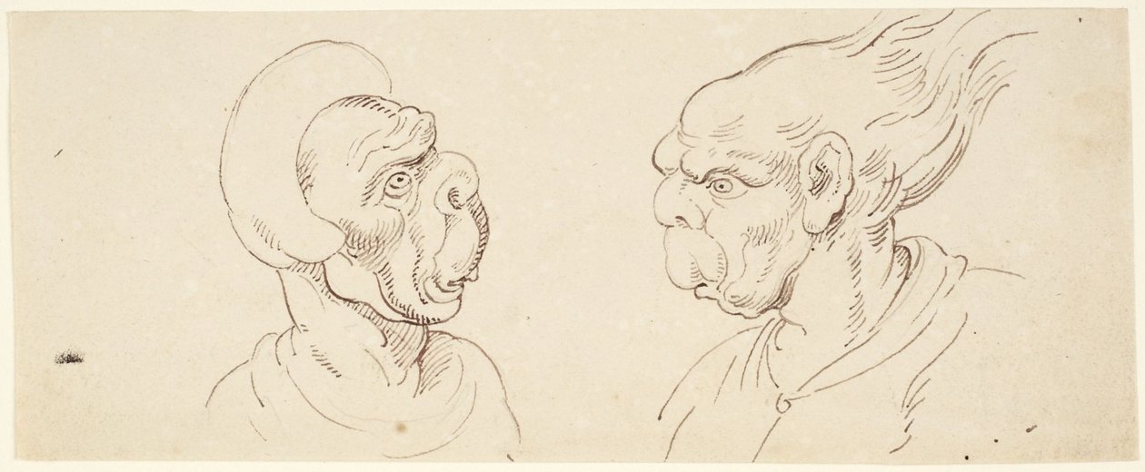 Zwei Karikaturen: männliche Köpfe von Thomas Rowlandson