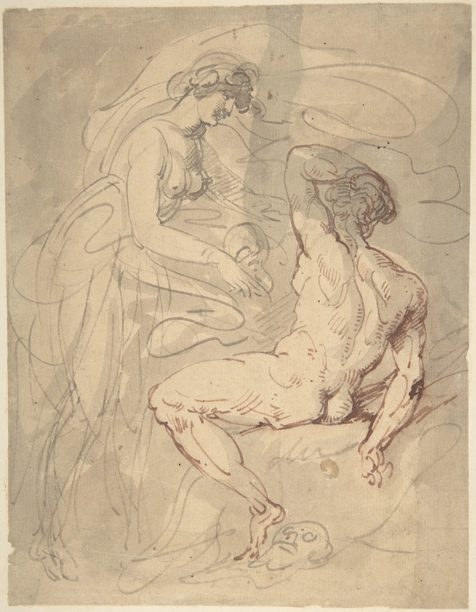 Frau spricht mit einem sitzenden männlichen Akt von Thomas Rowlandson