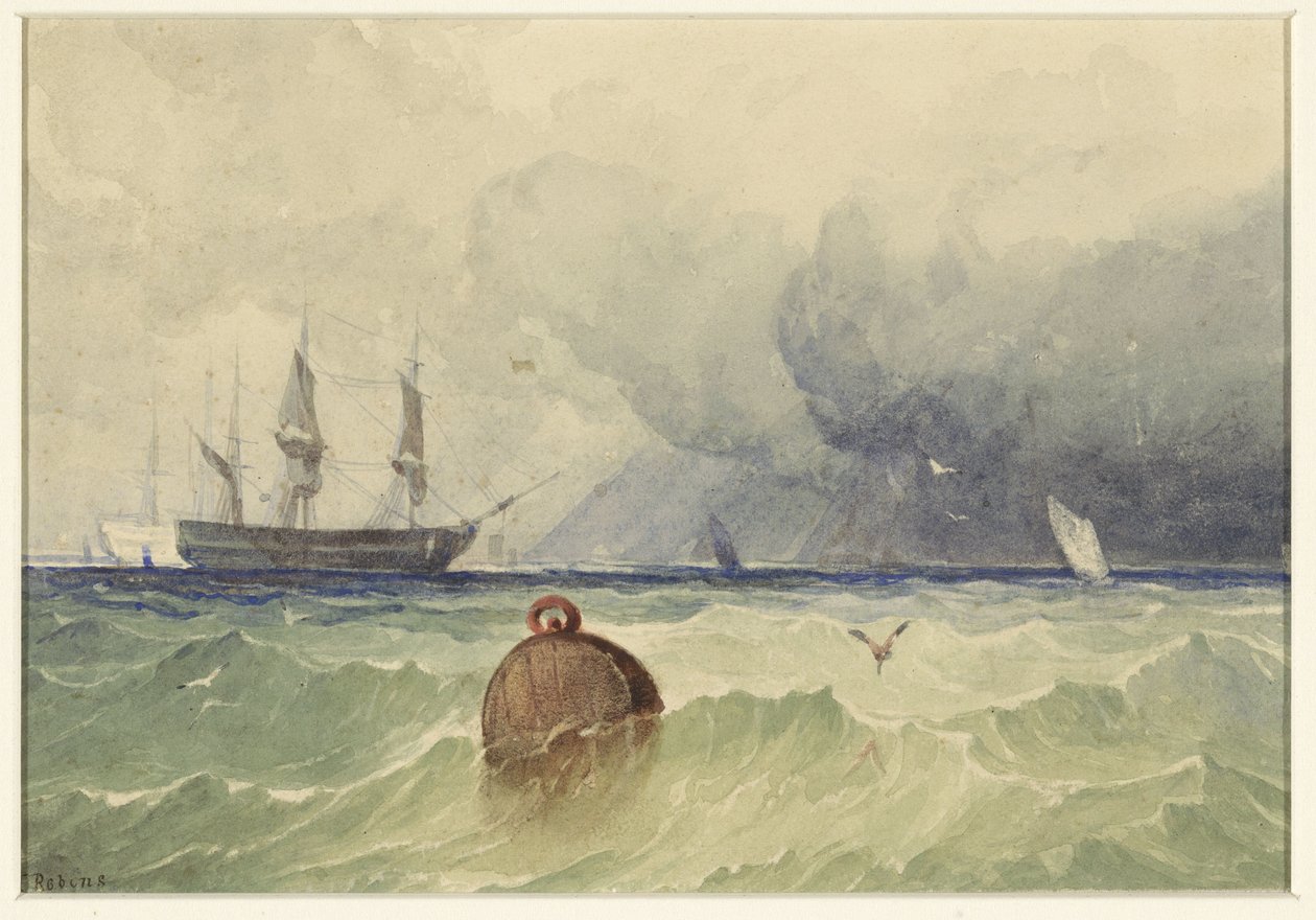 Dreimaster vor Anker bei aufkommendem Unwetter von Thomas Sewell Robins