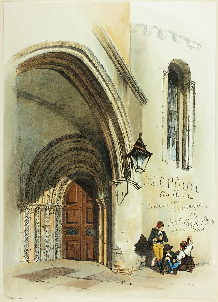 Türöffnung, Tempel, Frontispiz zu Original Views of London as It Is von Thomas Shotter Boys