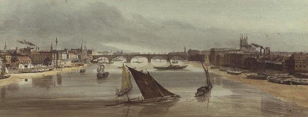 London Bridge von der Southwark Bridge (Denkmal links) von Thomas Shotter Boys