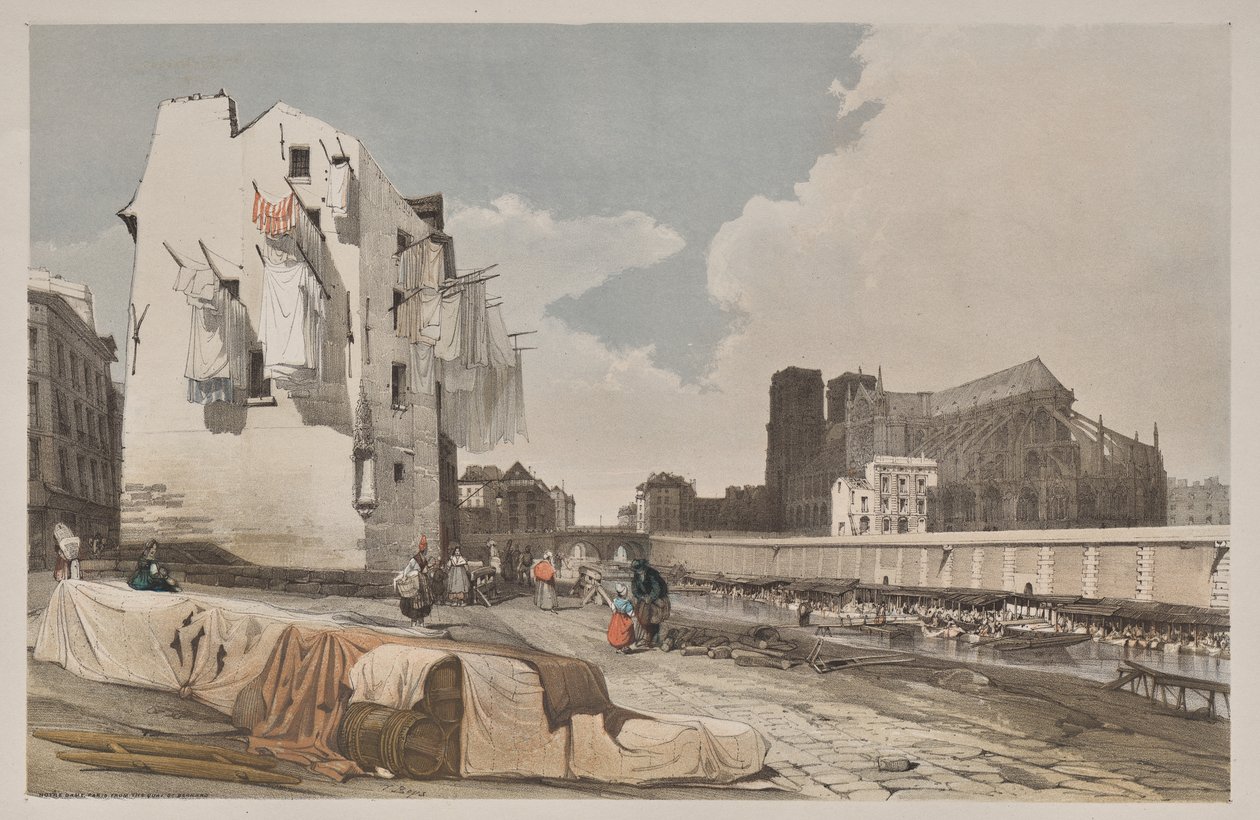 Malerische Architektur in Paris, Gent, Antwerpen, Rouen: Nôtre Dame, Paris, vom Quai St. Bernard von Thomas Shotter Boys