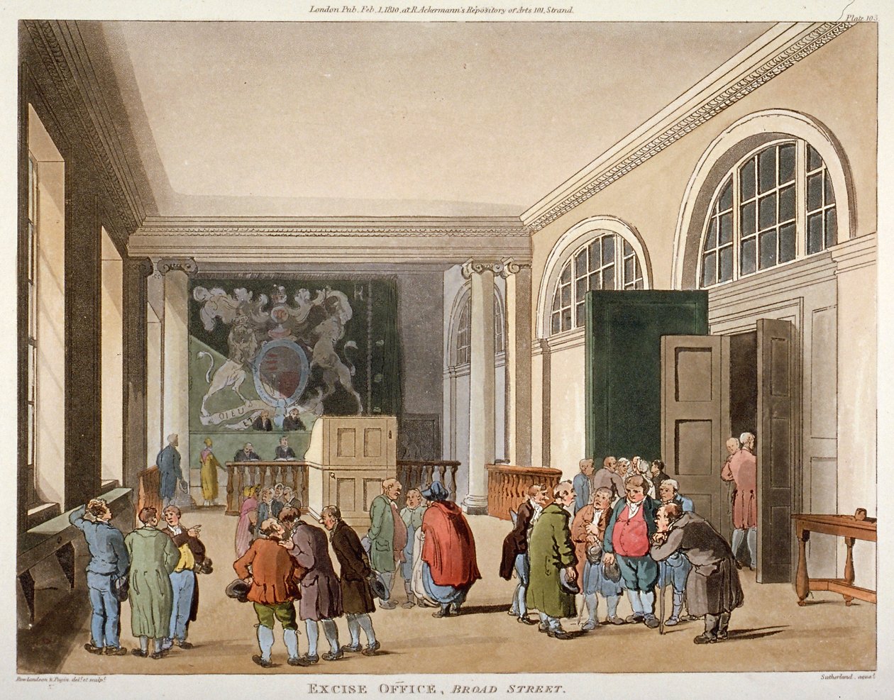 Innenansicht des Excise Office, Old Broad Street, City of London von Thomas Sutherland
