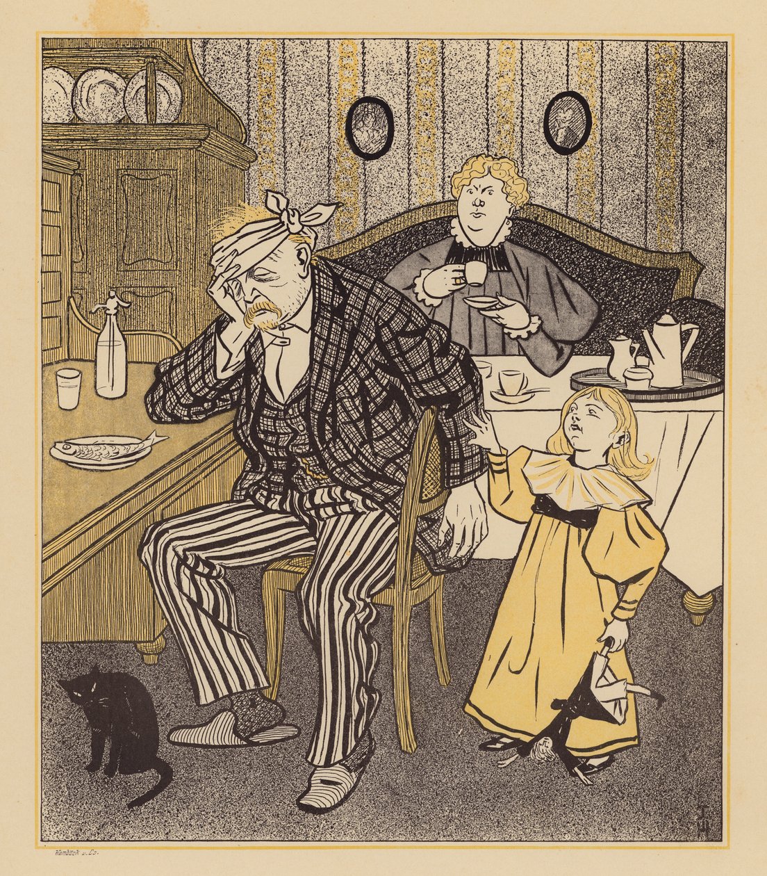 Mann mit Kater nach übermäßigem Genuss in der Karnevalsnacht von Thomas Theodor Heine