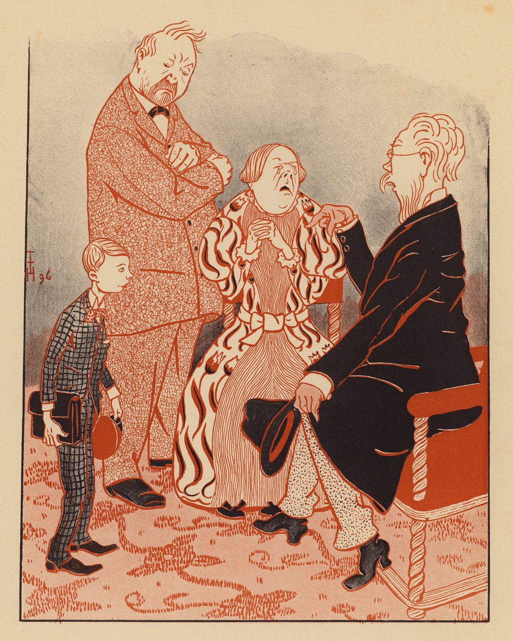 Lehrer erklärt den Eltern eines Jungen, warum er von der Schule verwiesen wurde von Thomas Theodor Heine
