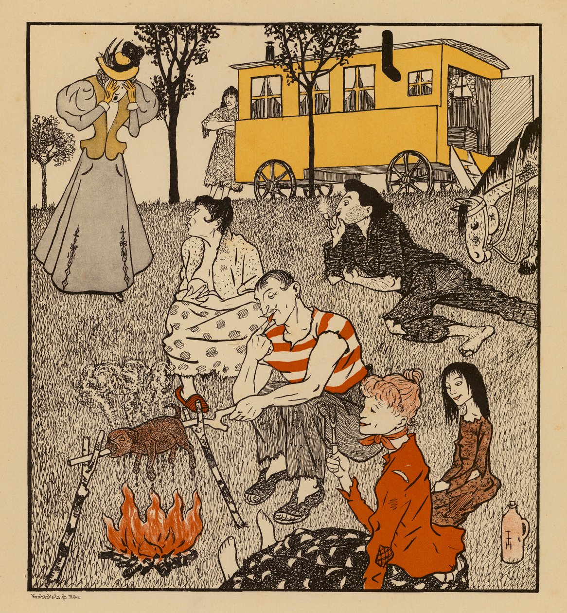 Frau verzweifelt, als sie ihren Mann bei Zigeunern lebend findet von Thomas Theodor Heine
