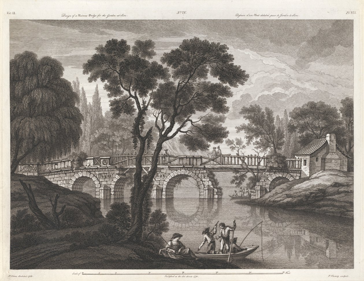 Entwurf einer ruinösen Brücke für den Garten in Sion von Thomas Vivares
