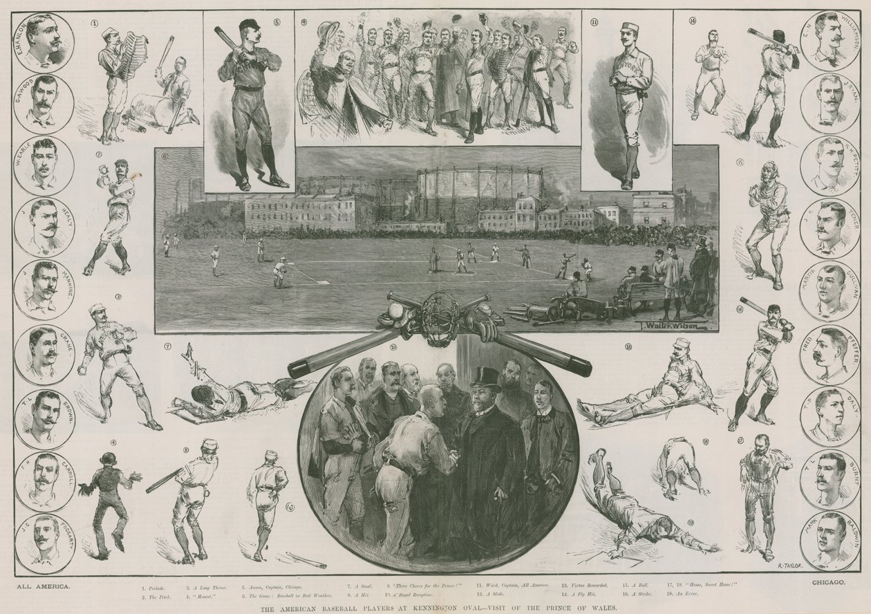 Die amerikanischen Baseballspieler am Kennington Oval - Besuch des Prinzen von Wales (Gravur) von Thomas Walter Wilson