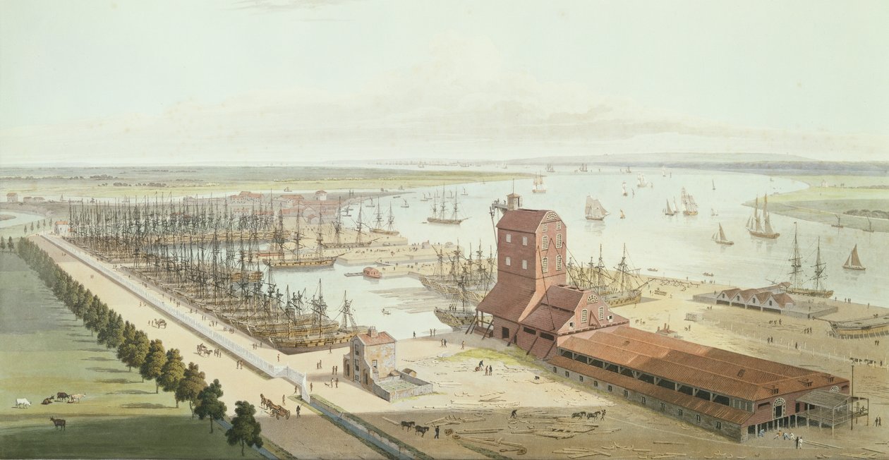 Das Mast House und Brunswick Dock in Blackwell, 1803 von Thomas und William Daniell