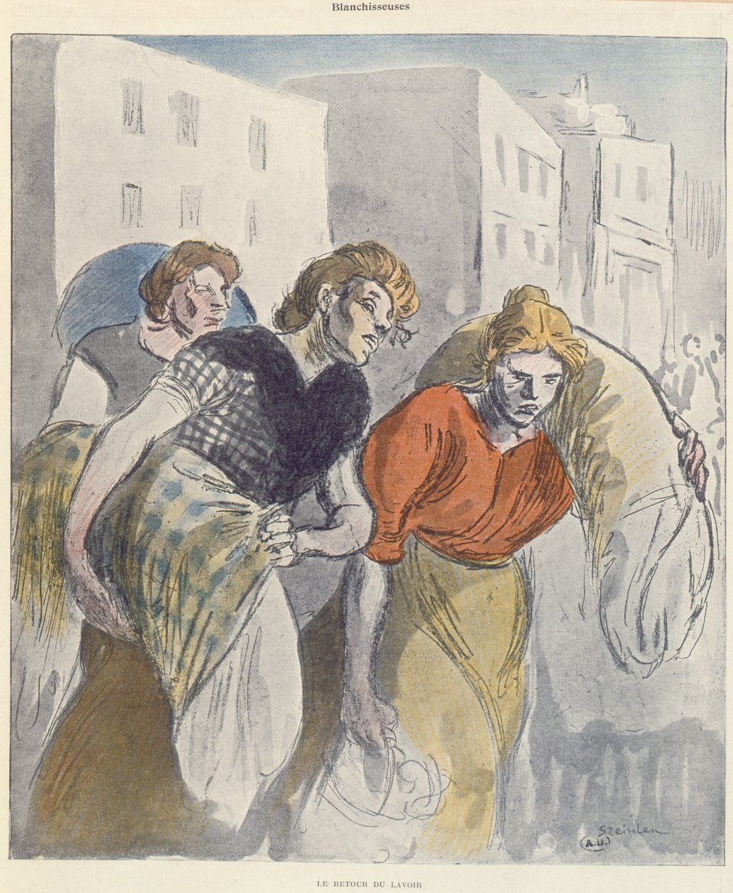 Die Wäscherinnen kehren aus dem Waschhaus zurück, späte 19. Jahrhundert von Théophile Alexandre Steinlen