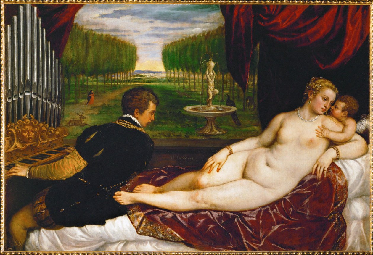Venus, Amor und ein Organist von Titian (c.1488 1576)