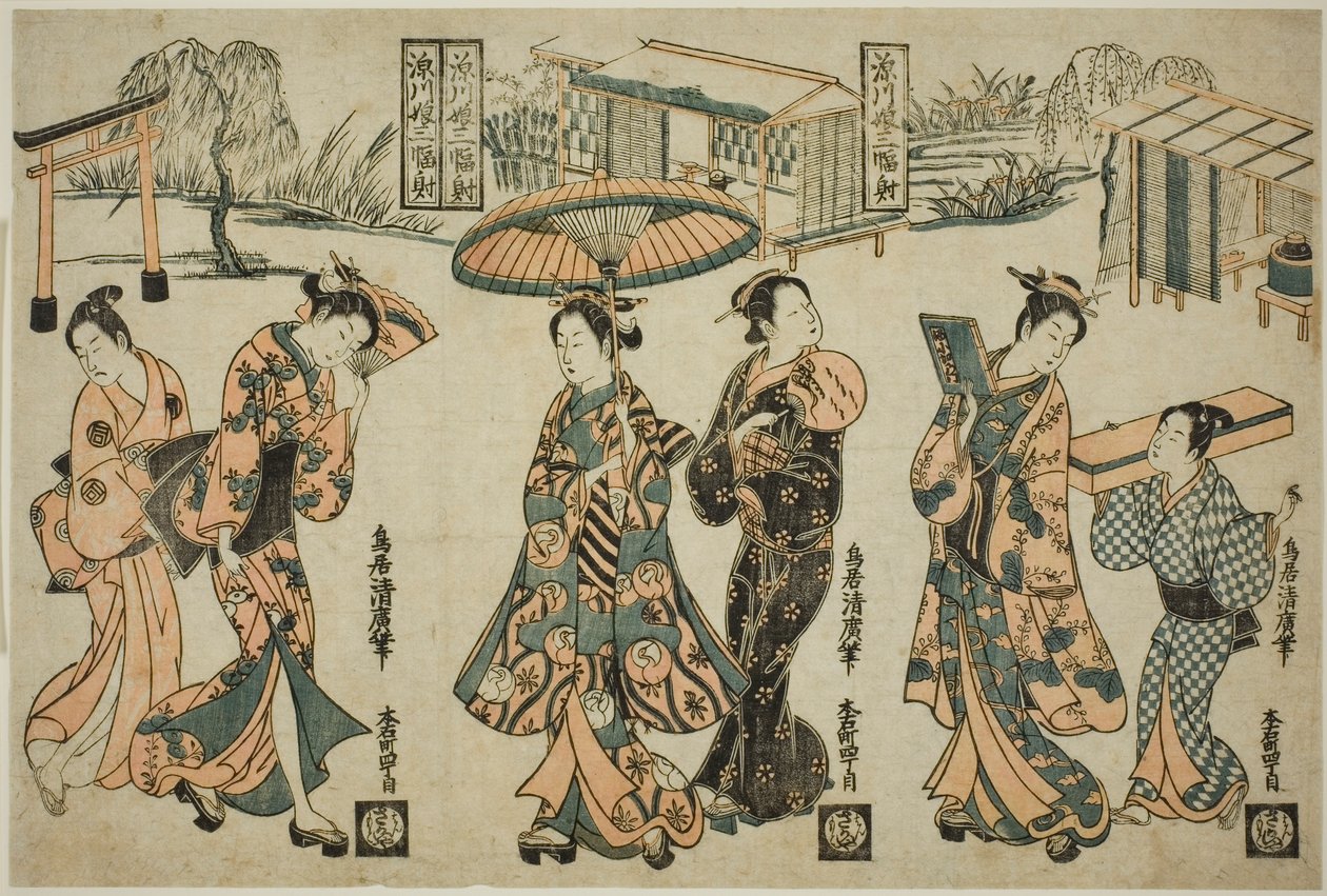 Mädchen von Fukagawa - Ein Triptychon (Fukagawa musume sanpukutsui) von Torii Kiyohiro