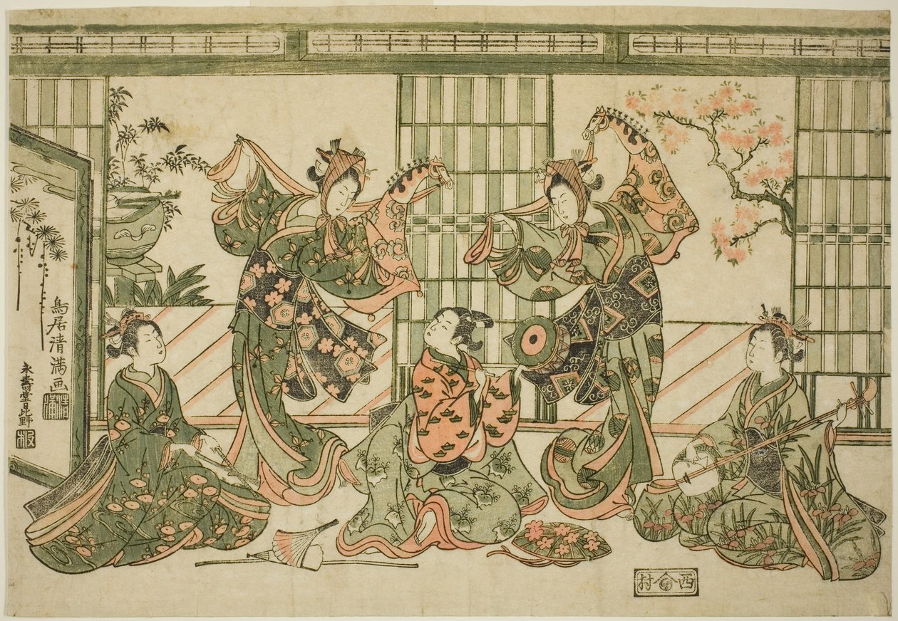 Unterhalter beim Steckenpferdtanz von Torii Kiyomitsu I
