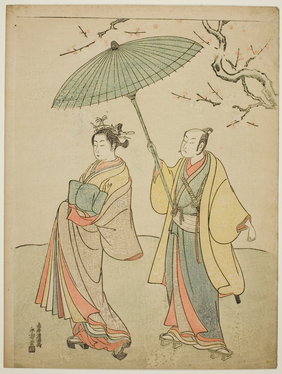 Die Schauspieler Ichikawa Komazo I (links) und Nakamura Matsue I (rechts) von Torii Kiyomitsu I