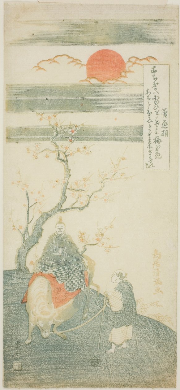 Der Dichter Sugawara no Michizane reitet auf einem Ochsen von Torii Kiyomitsu I