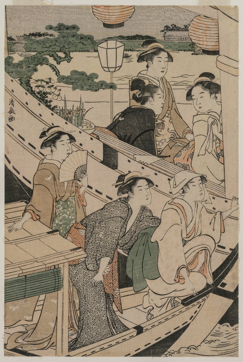 Bootsfahrt auf dem Sumida-Fluss, 1789 von Torii Kiyonaga