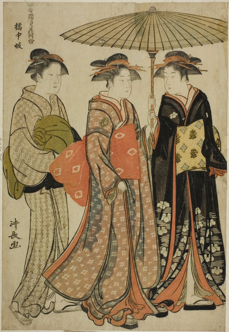 Unterhalter von Tachibana (Kitchugi), aus der Serie "Eine Sammlung zeitgenössischer Schönheiten der Vergnügungsviertel (Tosei yuri bijin awase)" von Torii Kiyonaga
