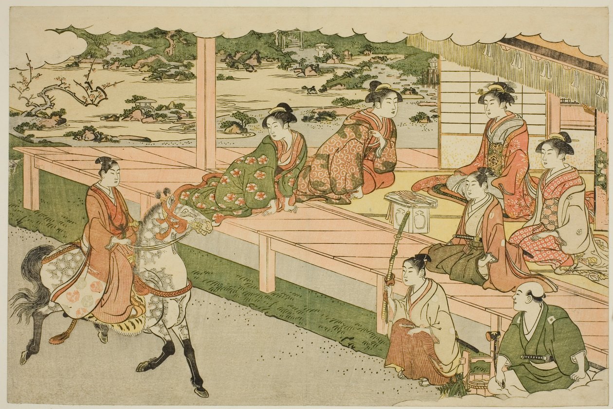 Der erste Ausritt des neuen Jahres, aus dem illustrierten Buch "Farben der dreifachen Morgendämmerung" von Torii Kiyonaga
