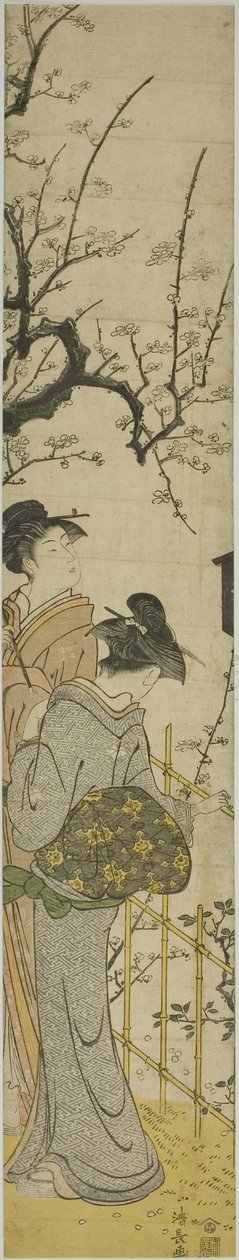 Zwei Frauen betrachten Pflaumenblüten von Torii Kiyonaga