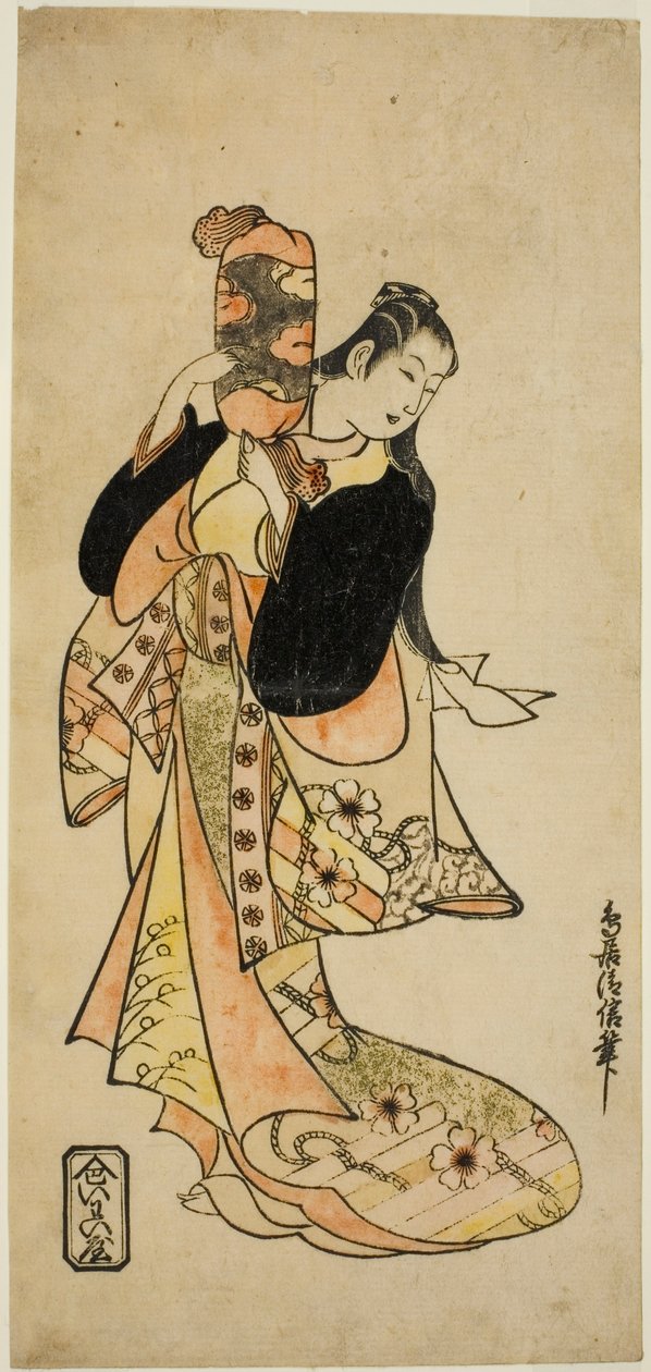 Der Schauspieler Ichikawa Monnosuke I als Oiso no Tora im Stück "Nigiwai Suehiro Soga," aufgeführt im Morita Theater im ersten Monat, 1721 (?) von Torii Kiyonobu I