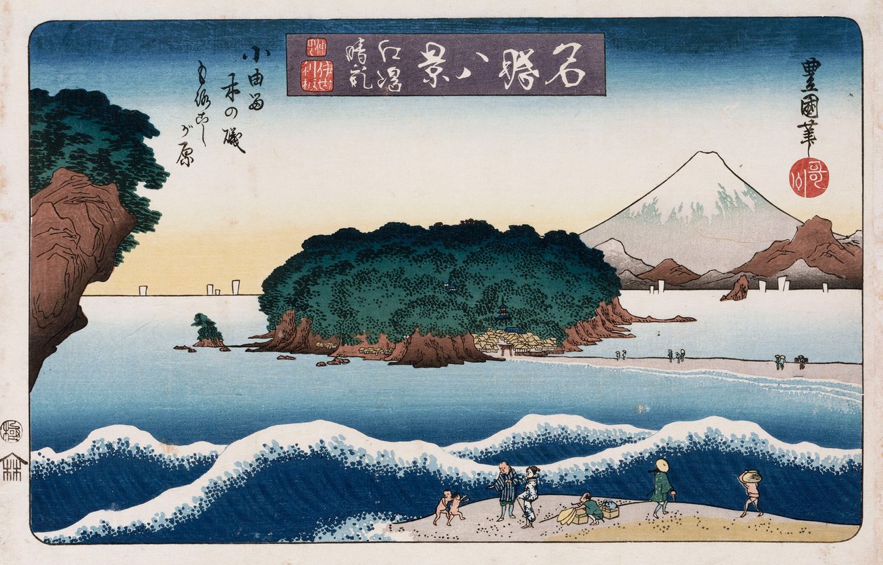 „Klares Wetter, Enoshima“ aus der Serie „Acht Ansichten berühmter Orte“ von Toyokuni II