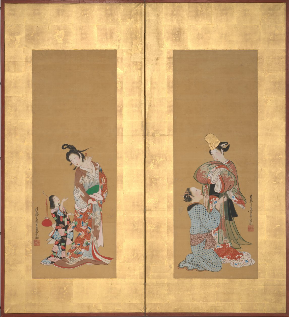 Shirabyoshi-Tänzerin und weibliche Dienerin, Kurtisane und Mädchenbegleiterin von Tsukioka Masanobu