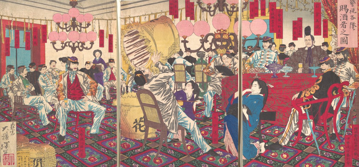 Party des Polizeipräsidenten: Ein Geschenk von Essen und Trinken, September 1877 von Tsukioka Yoshitoshi