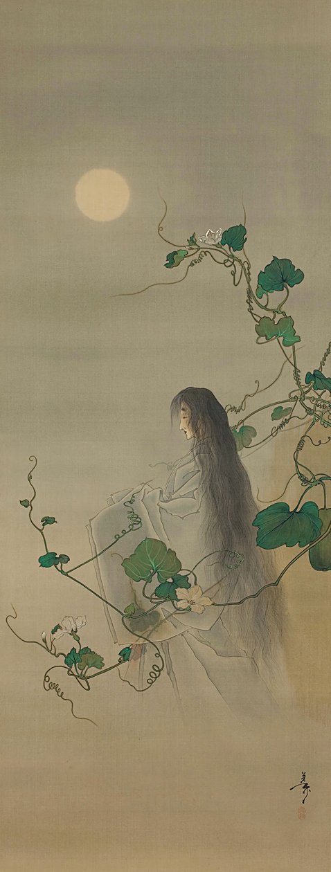 Der Geist der verstorbenen Yugao, umwunden von Mondblumenranken, ca. 1892 von Tsukioka Yoshitoshi