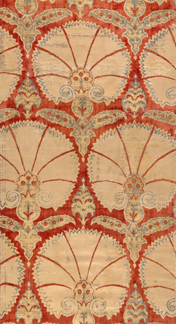 Tafel aus rotem Samt mit Nelkenpalmetten in Gold und Silber von Turkish School