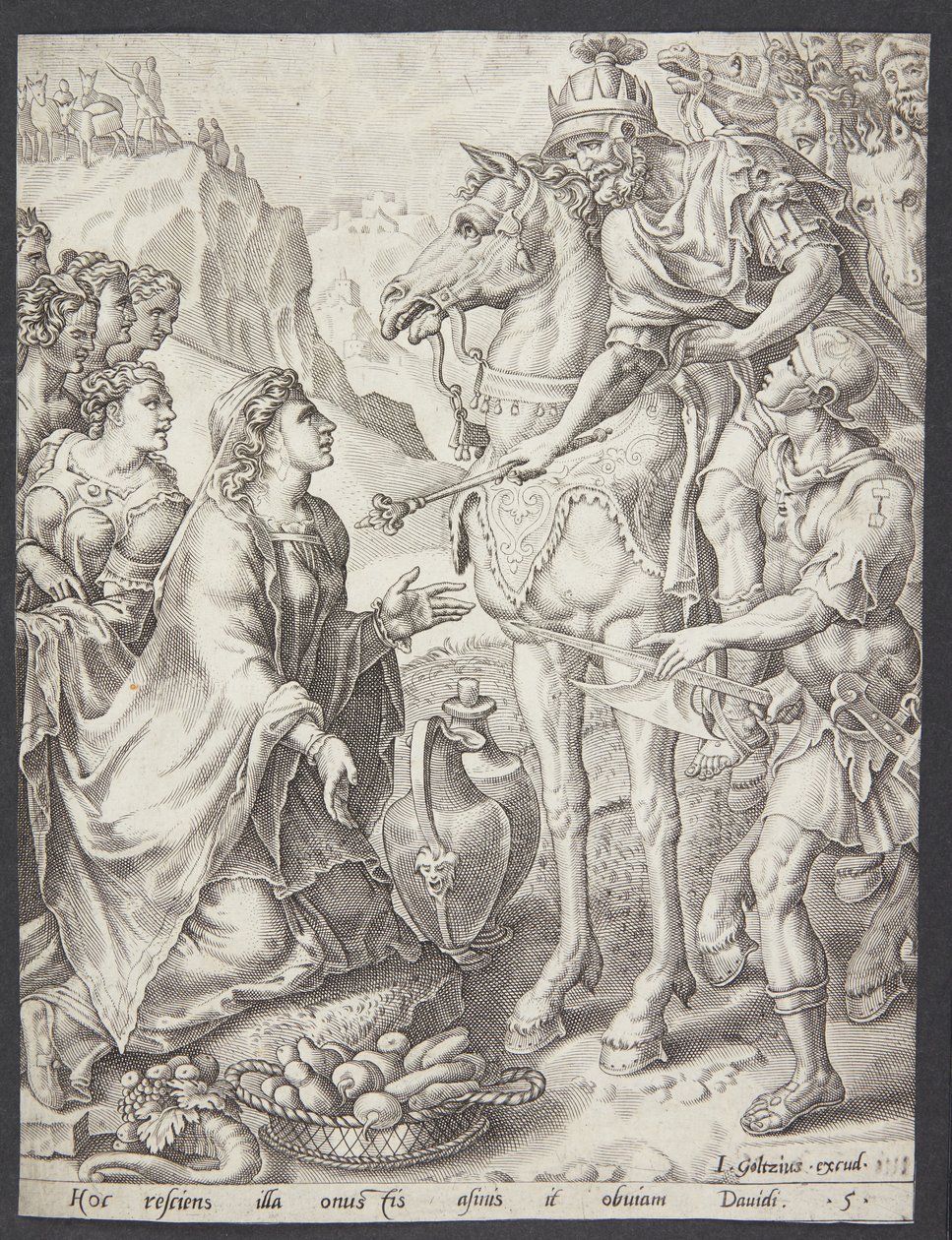 Abigail beruhigt David von Ubekendt efter Maarten van Heemskerck
