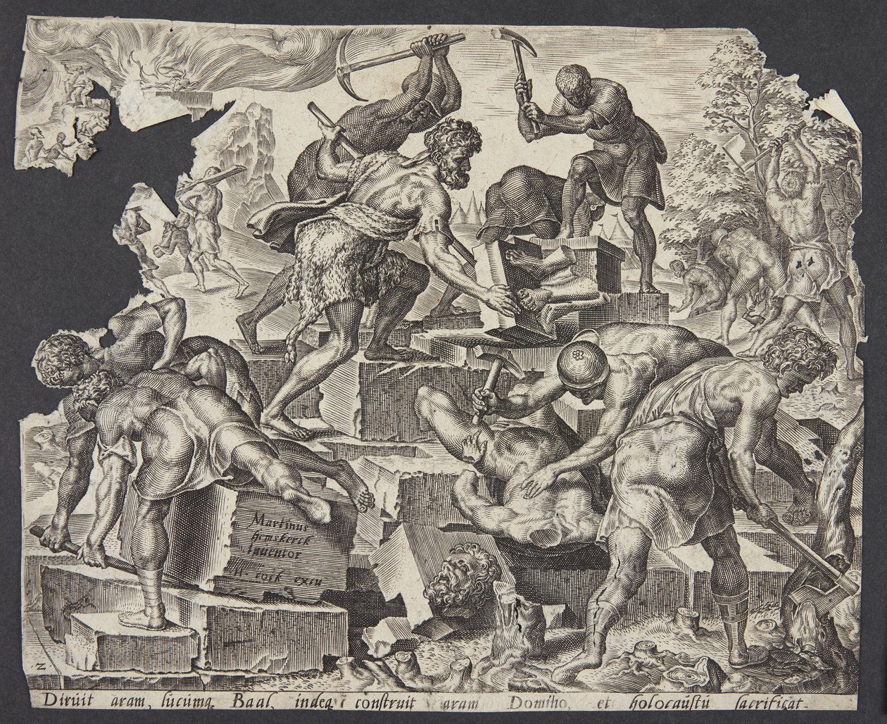 Gideon und seine Männer zerstören den Altar des Baal von Ubekendt efter Maarten van Heemskerck