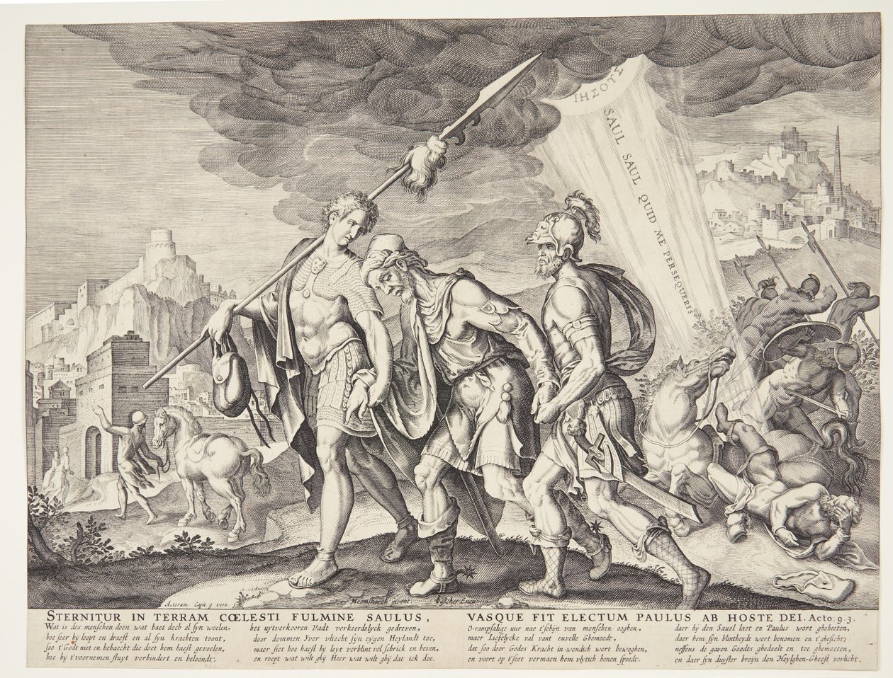 Der blinde Saul wird nach Damaskus geführt von Ubekendt efter Philips Galle efter forlæg af Maarten van Heemskerck