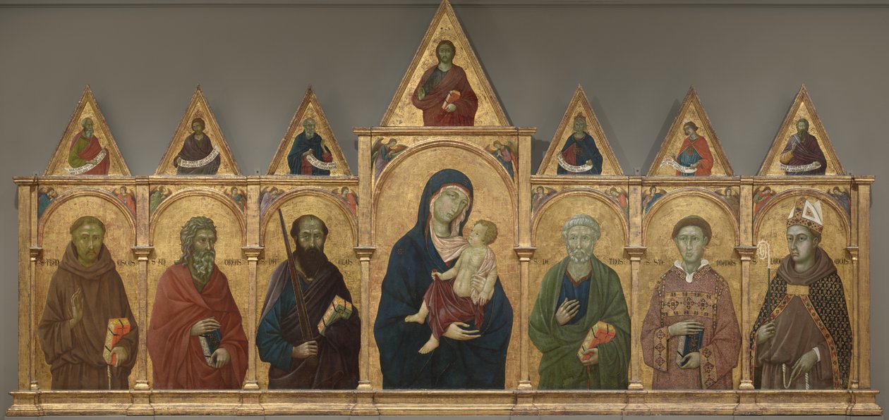 Jungfrau und Kind mit den Heiligen Franziskus, Andreas, Paulus, Petrus, Stephanus und Ludwig von Toulouse, ca. 1317-21 von Ugolino di Nerio