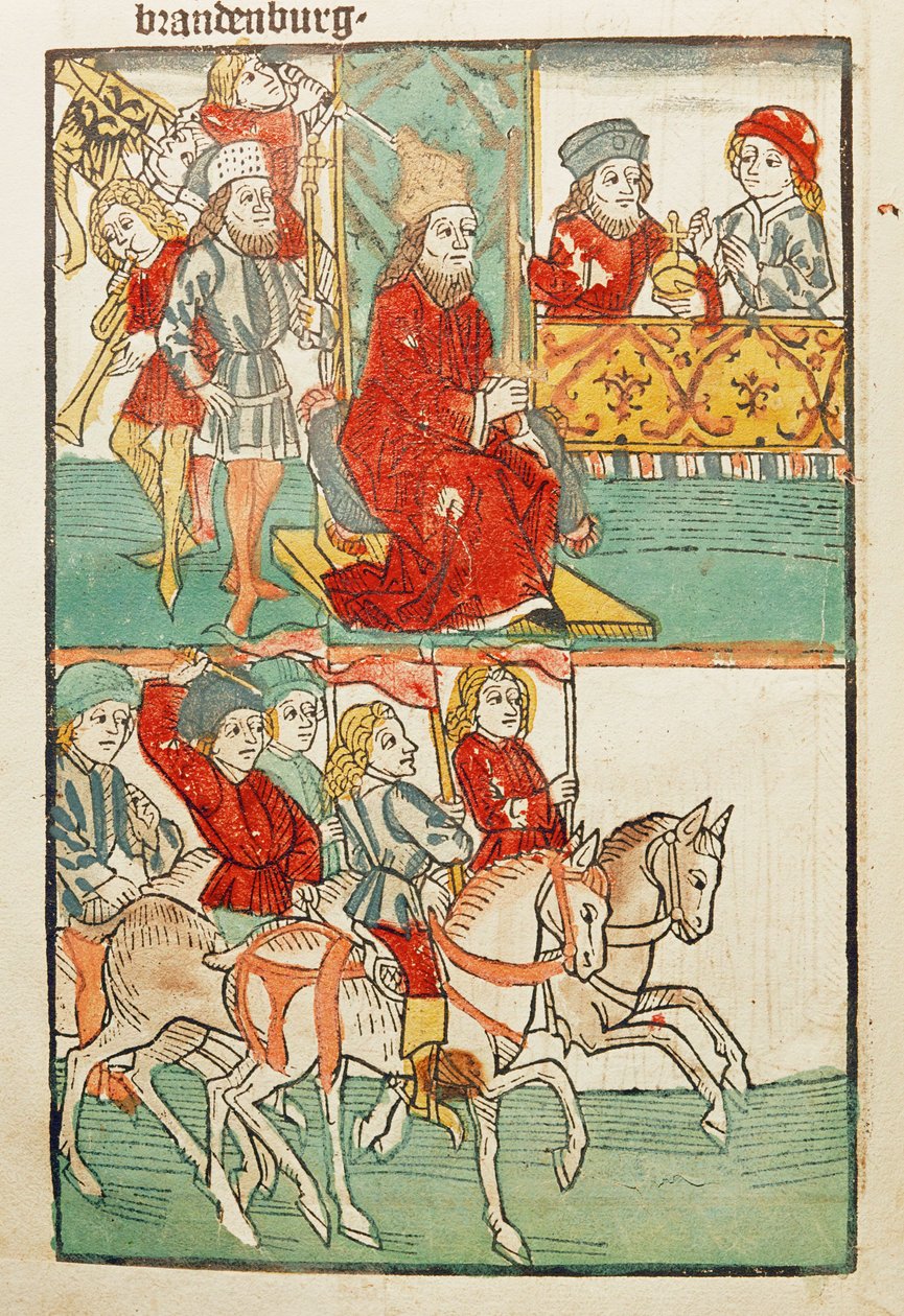 Belehnung des Burggrafen von Nürnberg, Friedrich von Hohenzollern, mit der Mark Brandenburg durch Kaiser Sigismund von Ulrich von Richental