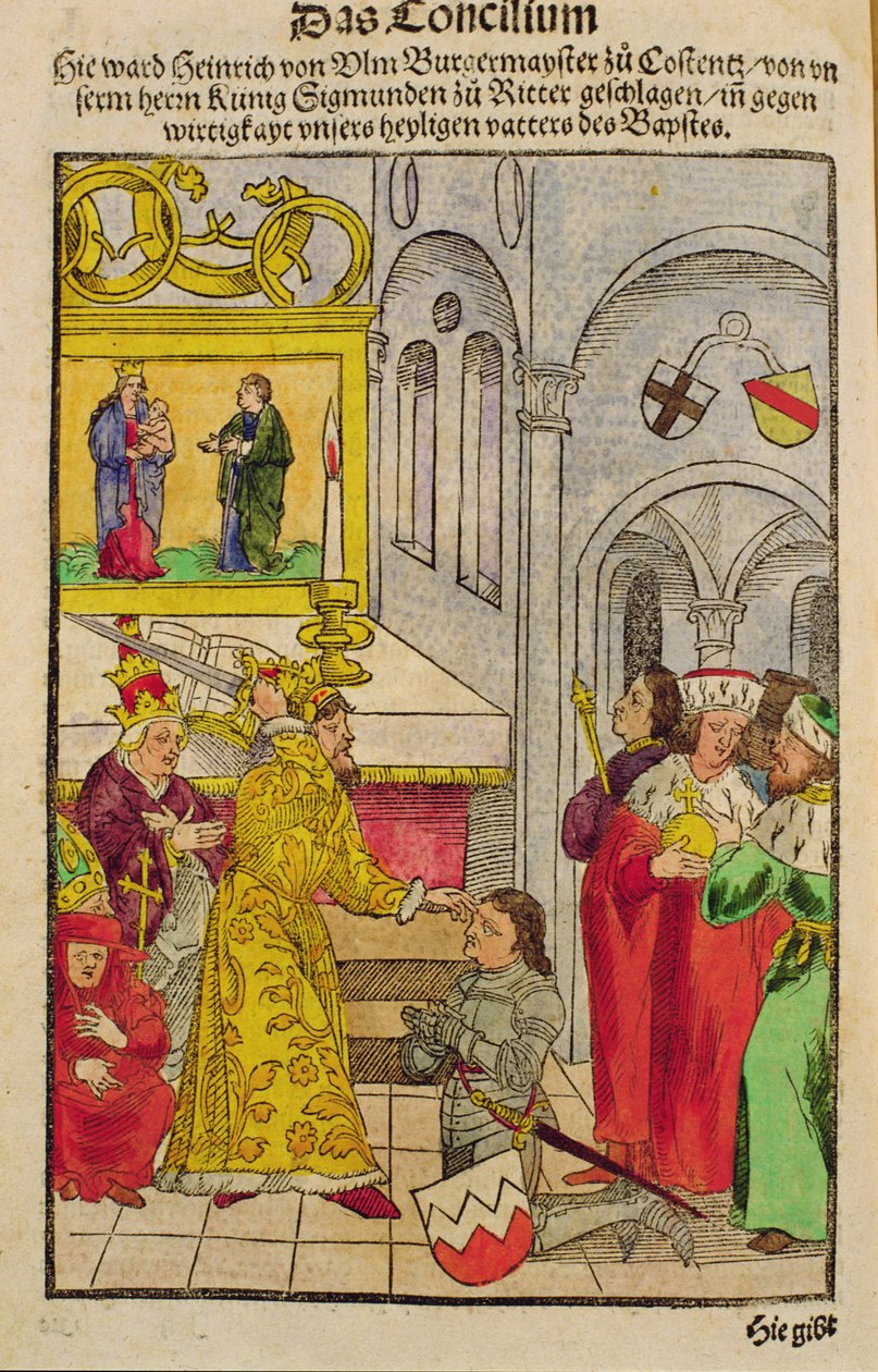 Heinrich von Ulm wird vom Kaiser auf dem Konzil von Konstanz zum Ritter geschlagen, aus 