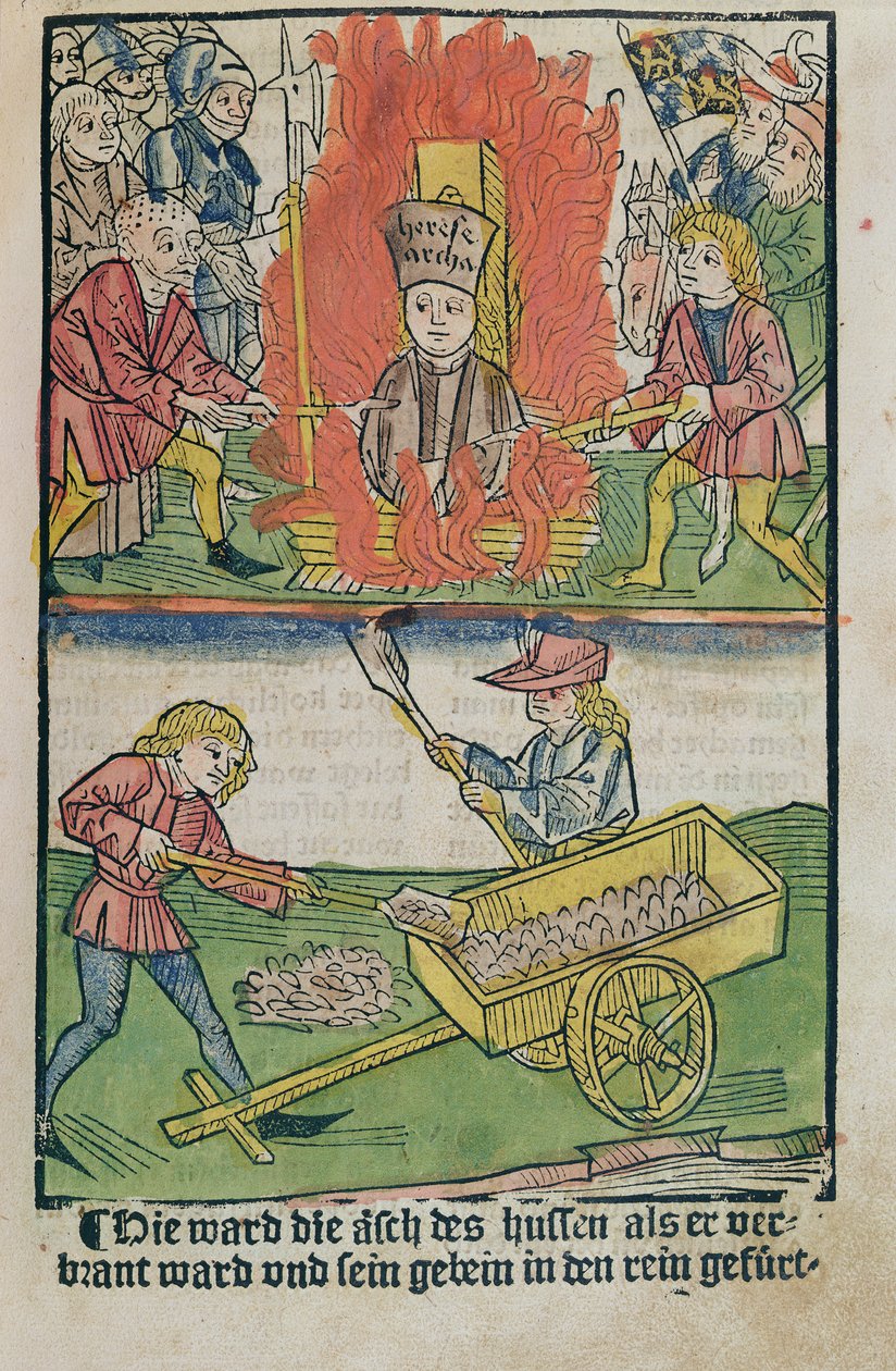 Jan Hus auf dem Scheiterhaufen beim Konzil von Konstanz, aus ...
