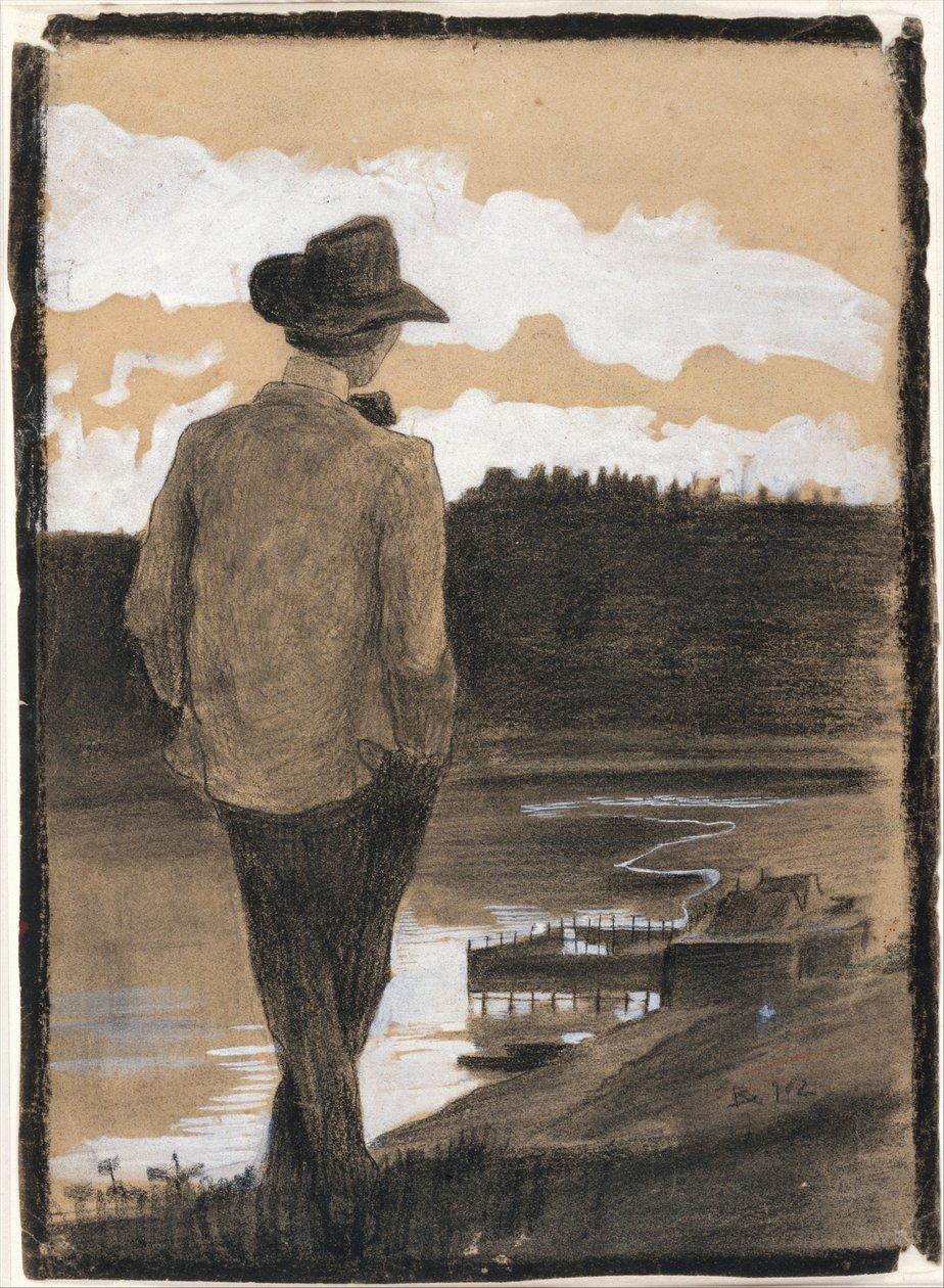 Junger Mann am Flussufer (recto); Studie einer wagnerianischen Szene (verso) von Umberto Boccioni
