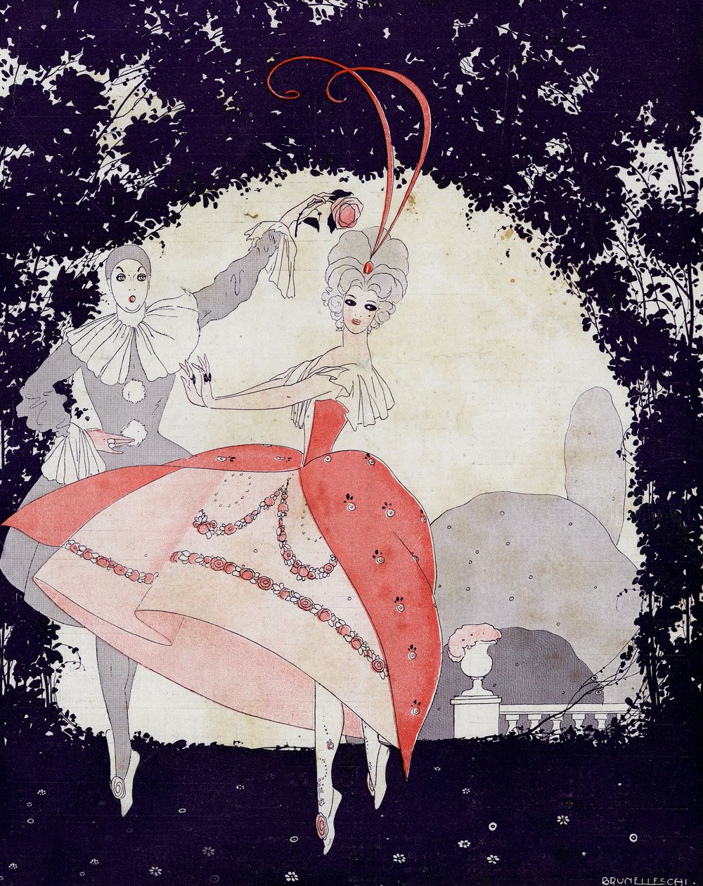 In Armides Gärten, Das Ballett der Rosenkönigin - Illustration aus la Vie Parisienne von Umberto Brunelleschi