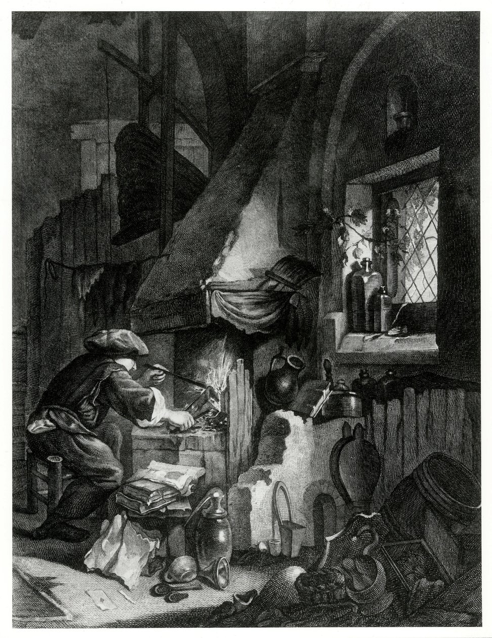 Alchemie und frühe Chemie: 'Der Chemiker bei der Arbeit', eine Gravur ...