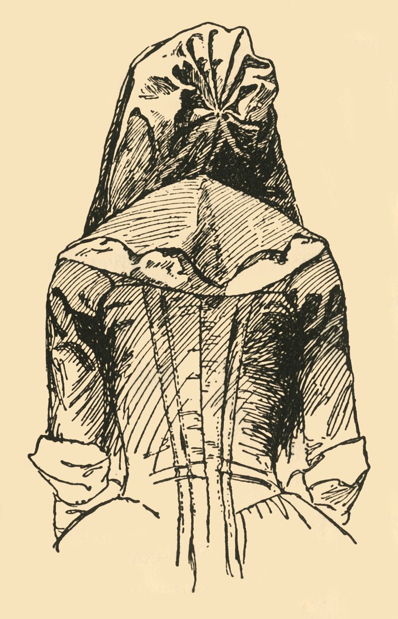Eine Camlet-Kapuze, von einem Originalkleidungsstück genommen, ca. 1702, 1937 von Unbekannt