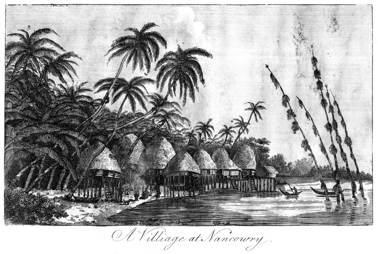 Ein Dorf in Nancowry, Nikobaren, 1799 von Unbekannt