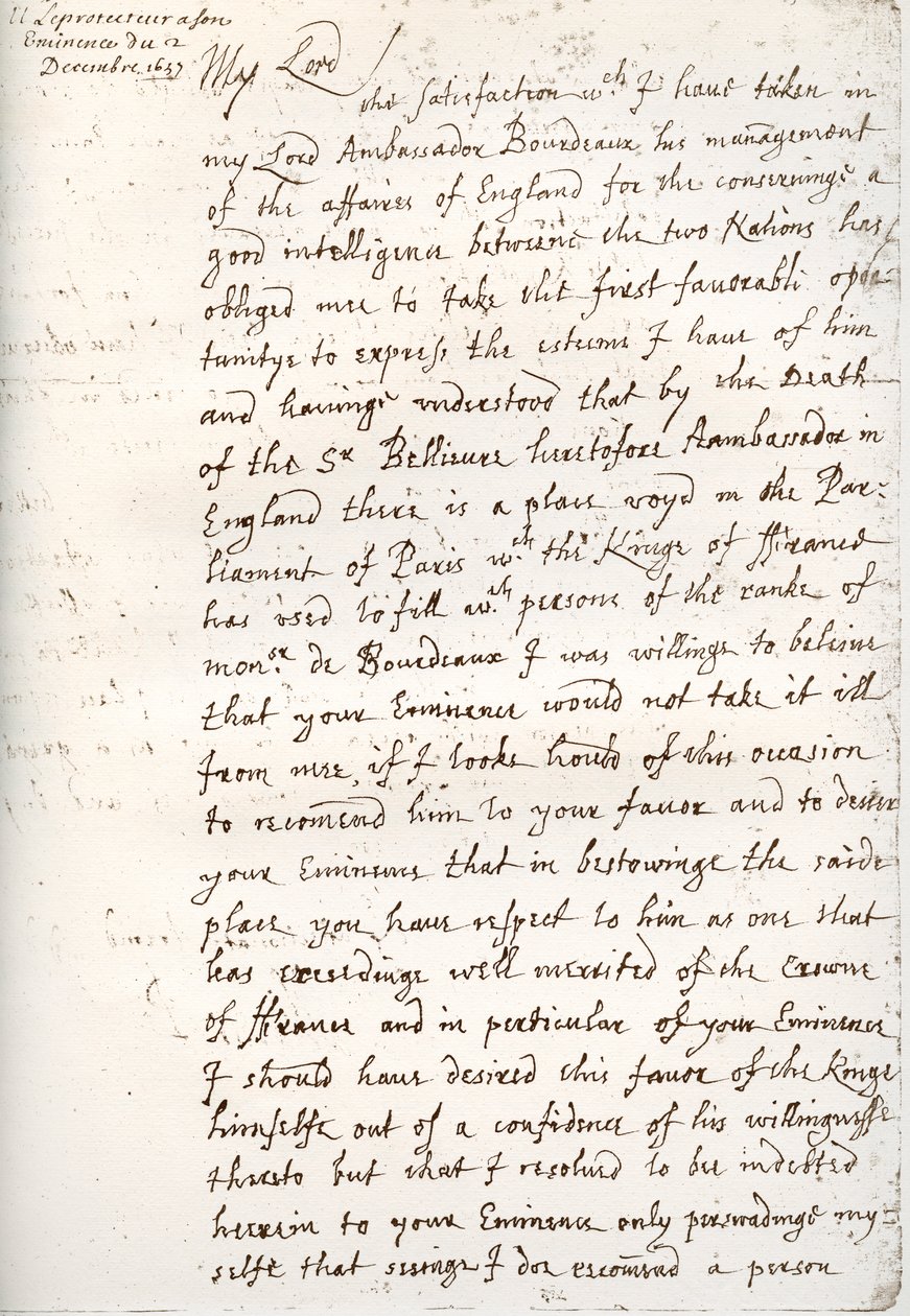Ein Brief von Oliver Cromwell an Kardinal Mazarin, 4. Dezember 1657, 1899 von Unbekannt