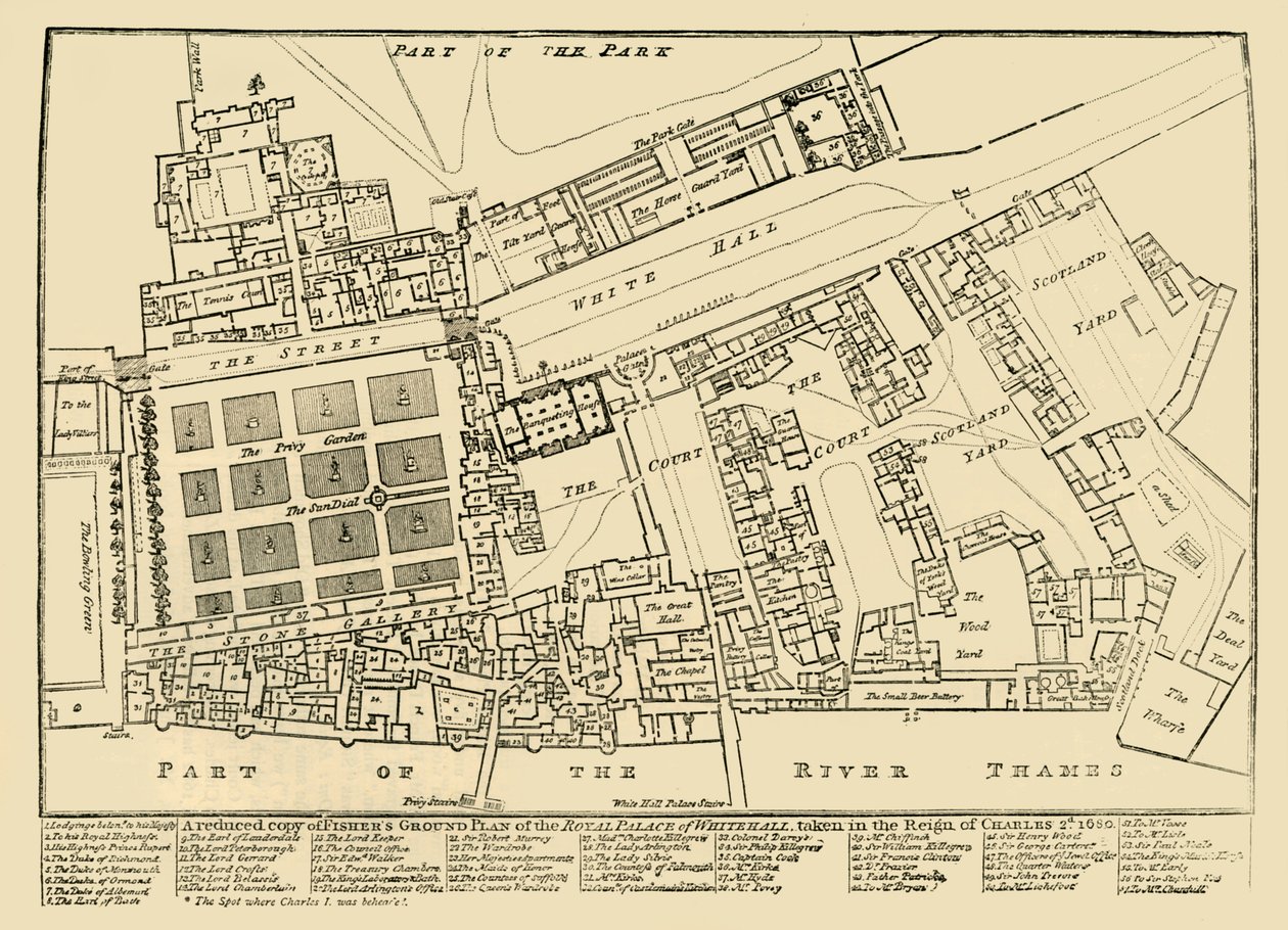 Eine reduzierte Kopie von Fishers Grundriss des Königspalastes von Whitehall, 1680, 1881 von Unbekannt