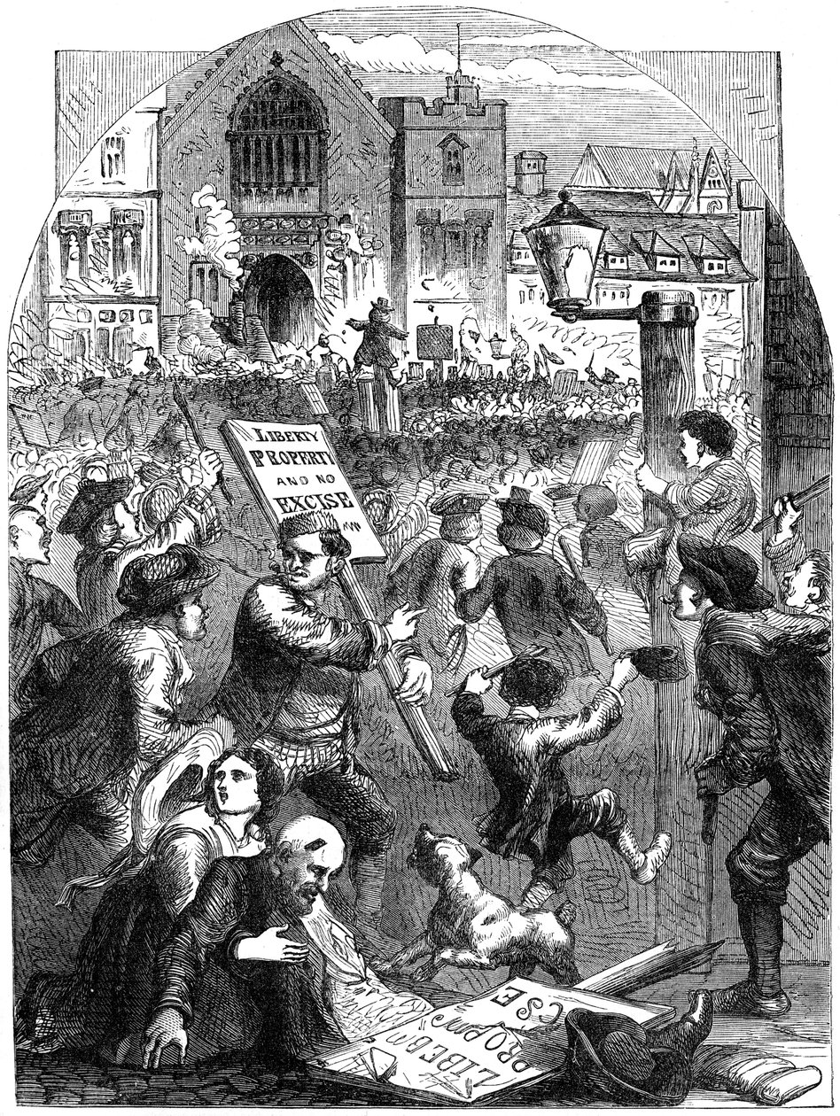 Eine tumultartige Versammlung vor dem Parlamentsgebäude, London, 18. Jahrhundert, 19. Jahrhundert von Unbekannt
