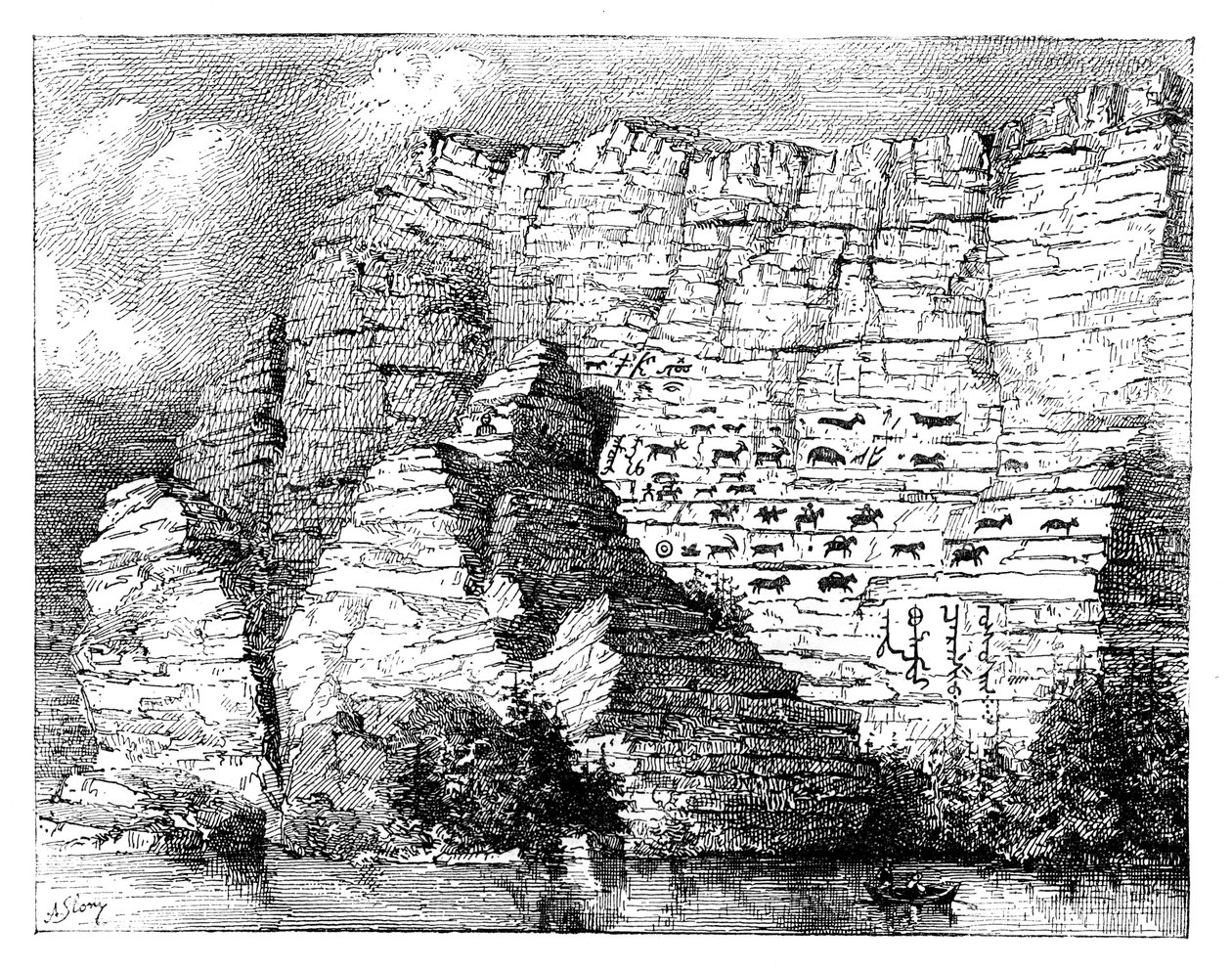 Eine Felsinschrift am Ufer des Jenissei-Flusses, 1895 von Unbekannt