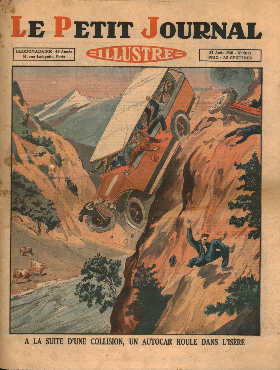 Ein Fahrzeug stürzt nach einem Unfall in den Fluss Isère, 1930 von Unbekannt